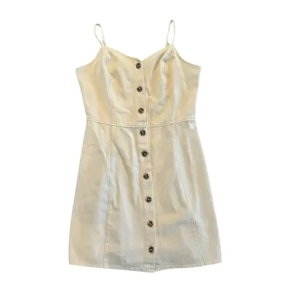 She+Sky Boutique Brand Denim Cream Button Up Strappy Mini Dress Medium NWT - Picture 2 of 5